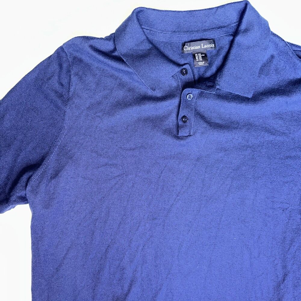 Christian Lacroix Men's Blue Solid Short Sleeve Collared Polo Shirt Size 2XL